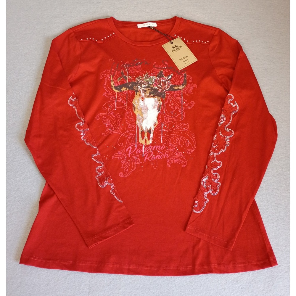 Palermo Ranch TASSA Jeans Women's 2XL Red Western Shirt Embellished NWT